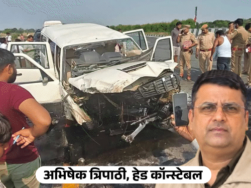 पूर्व भाजपा सांसद के काफिले की स्कॉर्पियो डिवाइडर से टकराई:हेड कॉन्स्टेबल की मौत, सिपाही-ड्राइवर गंभीर; आगरा एक्सप्रेस-वे पर हादसा