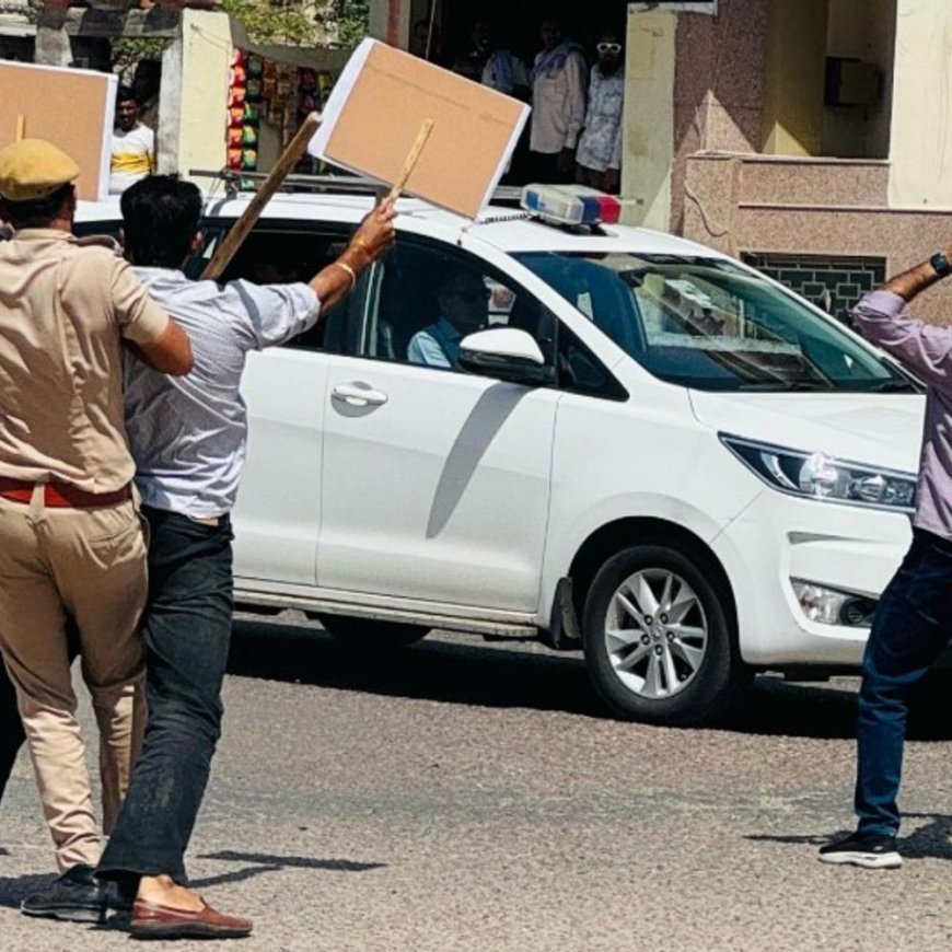 मुख्यमंत्री की सुरक्षा में चूक:बीकानेर में देहात कांग्रेस अध्यक्ष सहित तीन नेता काफिले में घुसे, बालमुकुंदाचार्य का विरोध