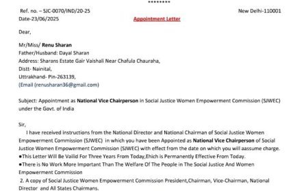 डॉ रेनू शरण को सामाजिक न्याय महिला अधिकारिता आयोग में नेशनल वॉयस चेयरपर्सन नियुक्त किया गया।