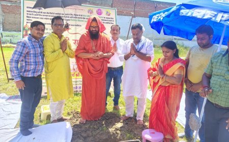 मोक्षदाययनी श्री राम कथा के लिए भूमि पूजन नवरंग वाटिका कैंपस में हुआ