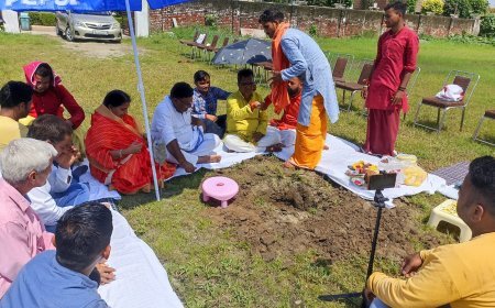 स्वामी श्री नारायण चैतन्य ब्रह्मचारी जी महाराज ने की मोक्ष दयानी श्री राम कथा कथा स्थल पर भूमि पूजन