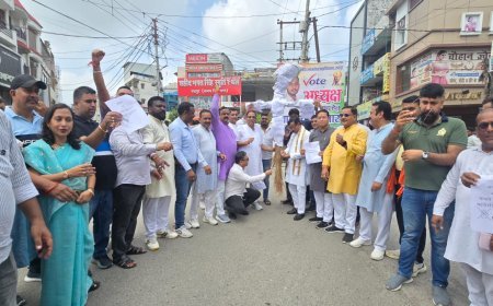 सदन बाधित करने पर भाजपाइयो ने जिला अध्यक्ष कमल जिंदल के नेतृत्व मे  फूंका कांग्रेस का पुतला*