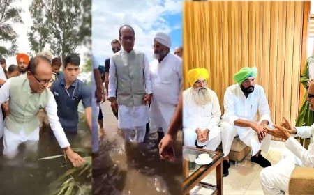 कमर-कमर पानी में उतरे मामा शिवराज, तबाह फसलों के बीच पंजाब के किसानों से मिले कृषि मंत्री