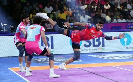 जयपुर में पिंक पैंथर्स की शानदार जीत:यूपी योद्धा को 41-29 से दी करारी शिकस्त, नितिन और सामदी ने जयपुर को दिलाई बढ़त