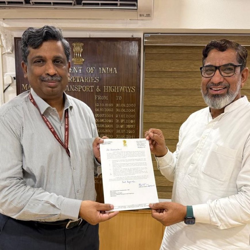 दिल्ली हाईवे मंत्रालय पहुंचे नूंह कांग्रेस विधायक आफताब:सचिव उमाशंकर से मुलाकात, एक्सप्रेसवे पर कट देने समेत 4 मांगे रखी