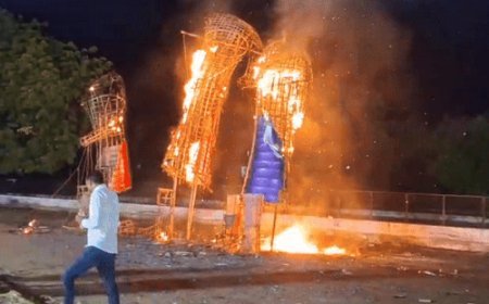 जालोर में रावण के पैर भूले, रिमोट भी नहीं चला:घास लगाना भी भूले; कलेक्टर ने जिम्मेदारों पर कार्रवाई के निर्देश दिए