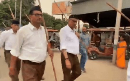 फतेहाबाद में RSS पथ संचलन में पहली बार दिखे दुड़ाराम:BJP जिलाध्यक्ष के पीछे-पीछे चले; खाकी पेंट और सफेद शर्ट पहने नजर आए