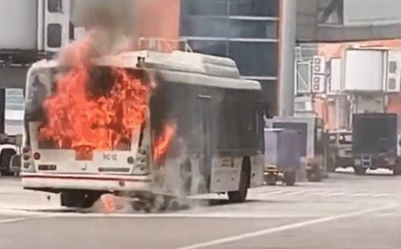 दिल्ली एयरपोर्ट के टर्मिनल-3 पर बस में आग लगी:एअर इंडिया का विमान नजदीक खड़ा था, किसी के घायल होने की खबर नहीं