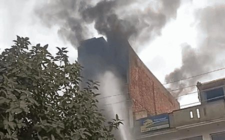 हिसार की ऑटो मार्केट में लगी आग:टायर शॉप में टॉप फ्लोर पर भड़की, दो घंटे में काबू पाया गया