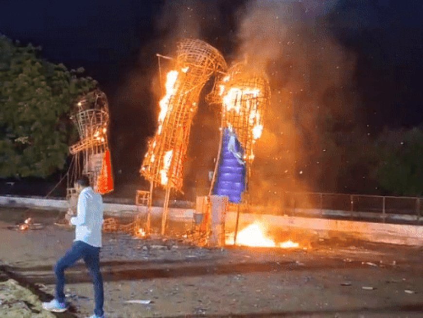 जालोर में रावण के पैर भूले, रिमोट भी नहीं चला:घास लगाना भी भूले; कलेक्टर ने जिम्मेदारों पर कार्रवाई के निर्देश दिए