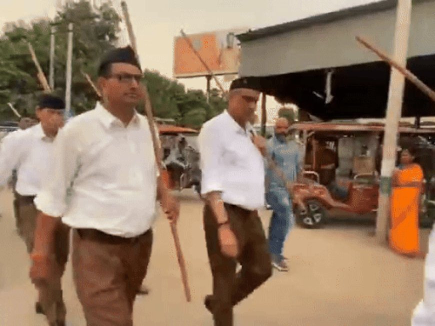फतेहाबाद में RSS पथ संचलन में पहली बार दिखे दुड़ाराम:BJP जिलाध्यक्ष के पीछे-पीछे चले; खाकी पेंट और सफेद शर्ट पहने नजर आए