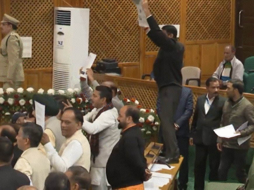 जम्मू-कश्मीर विधानसभा में हंगामा, NC-BJP विधायक भिड़े:बाढ़ पर चर्चा चाहते थे, अध्यक्ष ने परमिशन नहीं दी; विरोध करने वाले विधायकों मार्शलों ने बाहर निकाला