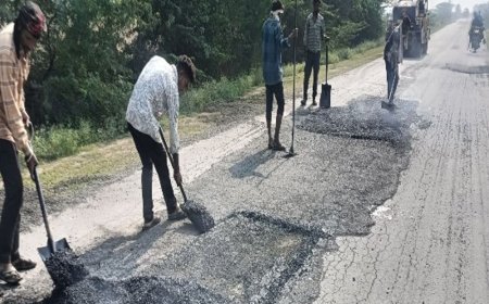 15 करोड़ की डेमेज हुई सड़क पर फिर पेचवर्क शुरू:भास्कर एप की खबर ने बताया PWD की क्वालिटी का सच्च, चेता निर्माण विभाग