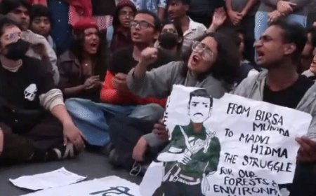 इंडिया गेट पर नक्सली हिड़मा के पोस्टर लहराए गए:लाल सलाम और अमर रहे के नारे लगे; दिल्ली प्रदूषण के खिलाफ था प्रदर्शन, 22 गिरफ्तार