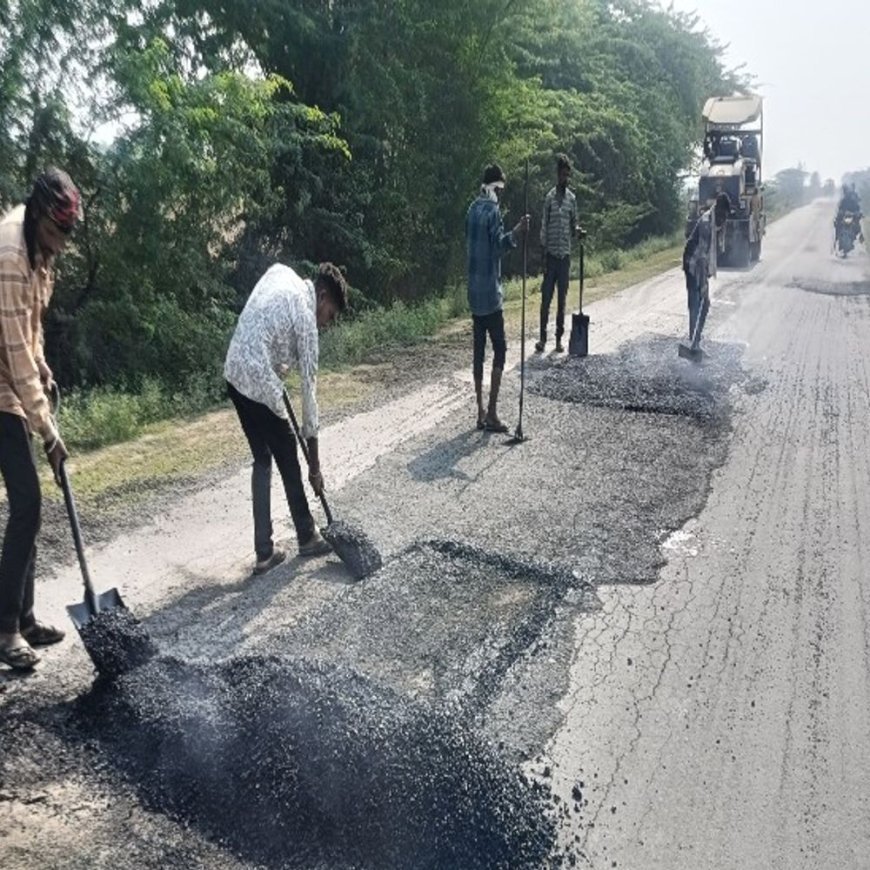 15 करोड़ की डेमेज हुई सड़क पर फिर पेचवर्क शुरू:भास्कर एप की खबर ने बताया PWD की क्वालिटी का सच्च, चेता निर्माण विभाग