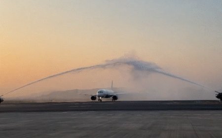 नवी मुंबई एयरपोर्ट शुरू, पहली फ्लाइट को वाटर सैल्यूट; VIDEO:इंडिगो विमान बेंगलुरु से पहुंचा था; अडाणी ने यात्रियों का स्वागत किया, सेल्फी खिंचाईं
