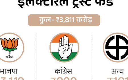 राजनीतिक दलों को इलेक्टोरल ट्रस्ट से ₹3,811 करोड़ चंदा:भाजपा को 2024-25 में सबसे ज्यादा ₹3,112 करोड़; कांग्रेस को सिर्फ ₹299 करोड़ मिले
