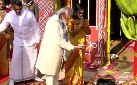 पीएम मोदी ने केंद्रीय राज्यमंत्री के घर पोंगल मनाया:बोले- तमिल संस्कृति साझी विरासत, पोंगल प्रकृति-परिवार के साथ संतुलन बनाता है