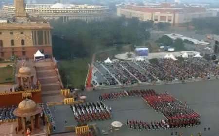 विजय चौक पर बीटिंग रिट्रीट सेरेमनी हुई:तीनों सेनाओं और CAPF के बैंड ने धुनें पेश कीं; राष्ट्रपति, उपराष्ट्रपति और PM मौजूद रहे