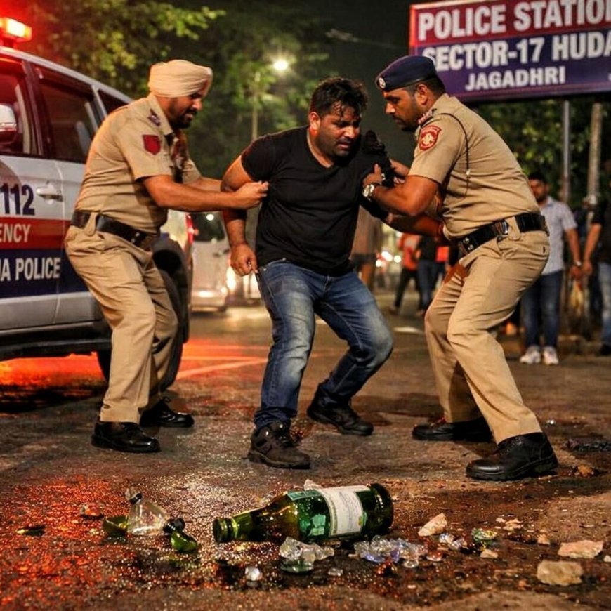 यमुनानगर में व्यक्ति ने पुलिस के सामने पी शराब:डायल-112 गाड़ी के आगे जमीन पर फोड़ी बोतल, आरोपी गिरफ्तार