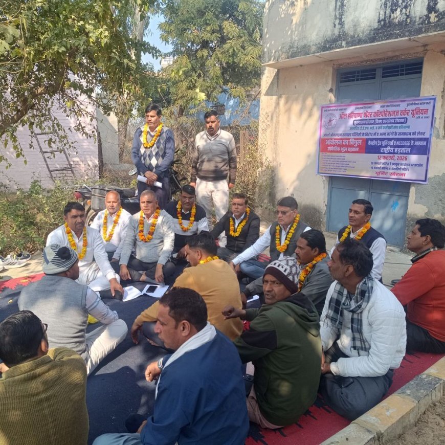 सोहना में बिजली कर्मचारियों की भूख हड़ताल:ऑनलाइन तबादला नीति का विरोध, बोले- कार्यक्षमता पर पडे़गा गलत असर, 12 को राष्ट्रव्यापी हड़ताल