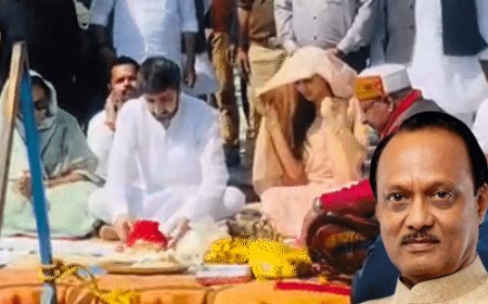 अजित पवार की अस्थियां लेकर बेटा नंगे पैर संगम पहुंचा:पत्रकारों के सवाल पर चुप रहे; प्राइवेट जेट से परिवार प्रयागराज आया