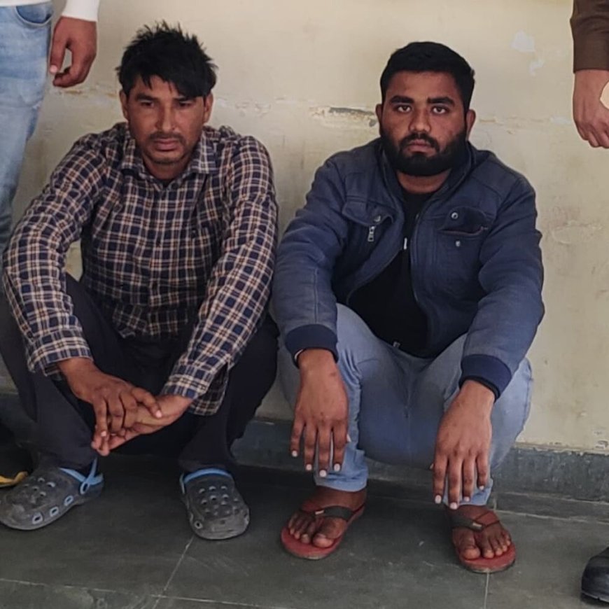 पलवल पुलिस ने दो पिकअप चोर अरेस्ट किए:दिल्ली से चुरा कर लाए, देसी तमंचा-कारतूस बरामद, चोरी की गाड़ियां काटकर बेचते थे पार्ट्स