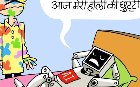 9 कार्टून्स में AI वाली होली:आर्टिफिशियल इंटेलीजेंस ट्रेंडिंग ऑप्शन दे रहा, पकवान बनाने में भी मददगार; शर्टलेस मजदूर की होली