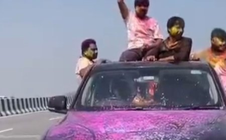 नेशनल हाइवे पर कार से स्टंट, VIDEO:होली पर स्टंट का वीडियो इंस्टाग्राम पर किया पोस्ट, रंगों से सराबोर नजर आए युवक