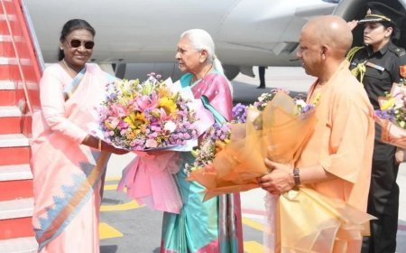 रामनगरी अयोध्या में राज्यपाल व मुख्यमंत्री ने किया राष्ट्रपति का स्वागत, महापौर ने देश की प्रथम नागरिक को सौंपी 'नगर की चाबी'