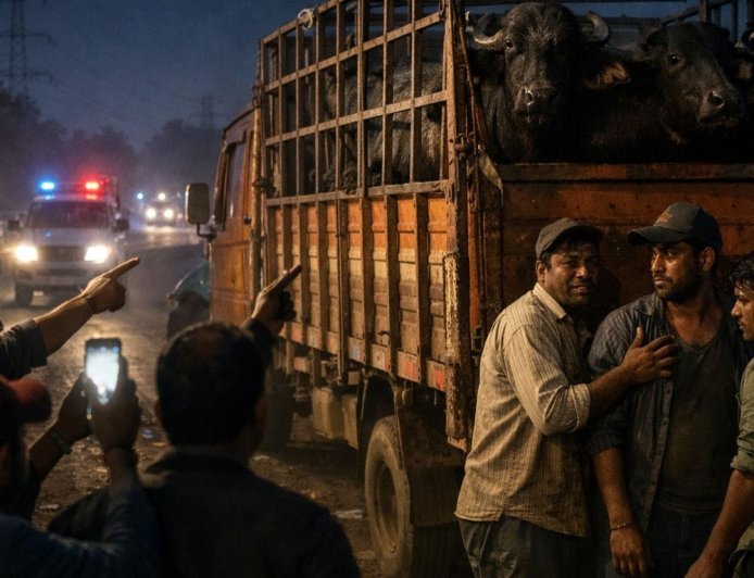 महाराष्ट्र में गोरक्षकों ने ट्रक हेल्पर को गोबर खिलाया:ड्राइवर पर हमला किया, दो गिरफ्तार; मुंबई-बेंगलुरु हाईवे पर भैंसों से भरी गाड़ी को रोका था