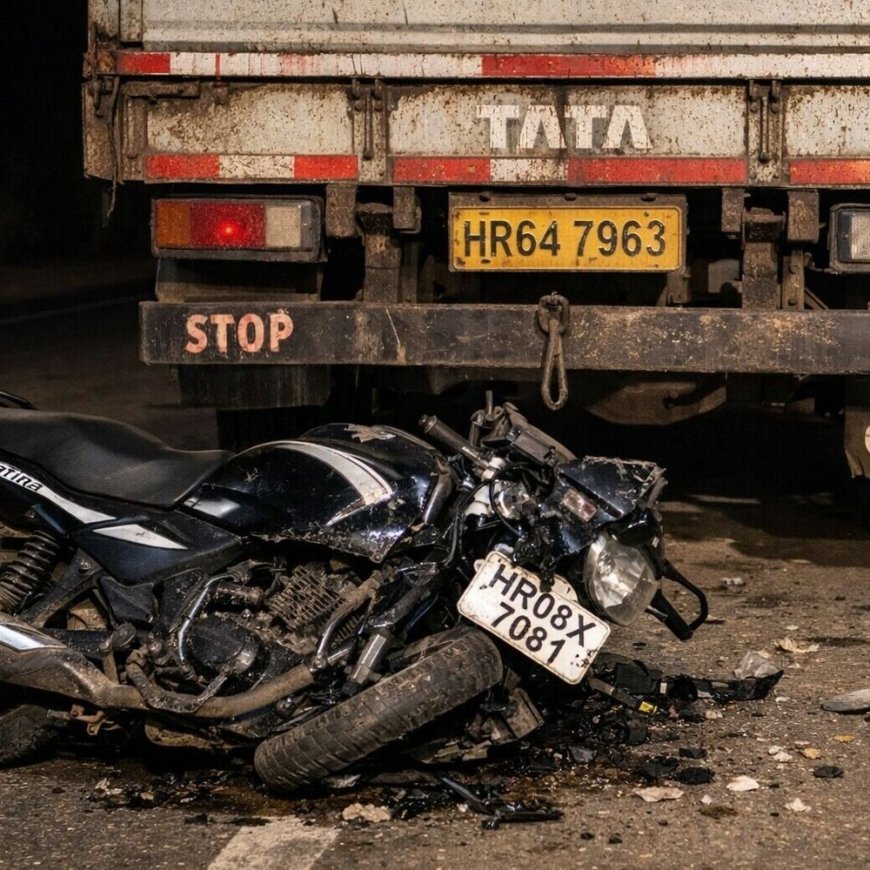 कुरुक्षेत्र सड़क हादसे में कैथल के व्यक्ति की मौत:खड़े कैंटर में घुसी बाइक, स्कूल बस चलाता था; दो बच्चों का पिता