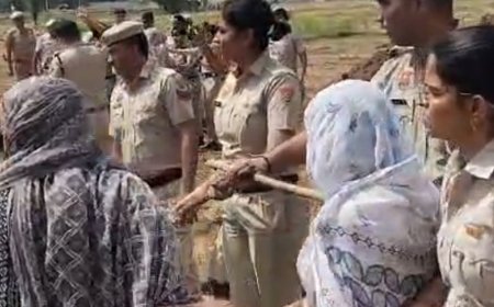 कंपनी के भूमि पूजन का किसानों ने किया विरोध:नूंह के IMT रोजका मेव में मुआवजे की मांग, पुलिस से नोकझोंक, हालात तनावपूर्ण