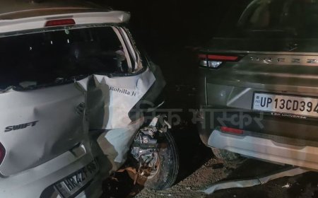 हांसी में एक साथ भिड़े कई वाहन:युवक की मौत, एक ही परिवार के 6 सदस्य घायल, हिसार हाईवे पर हादसा