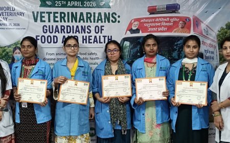 1962 मोबाइल वेटरिनरी यूनिट ने मनाया वर्ल्ड वेटरिनरीडे:लखनऊ में कर्मचारियों को सम्मानित कर सेवा और समर्पण का संदेश दिया
