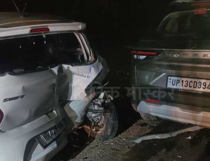 हांसी में एक साथ भिड़े कई वाहन:युवक की मौत, एक ही परिवार के 6 सदस्य घायल, हिसार हाईवे पर हादसा