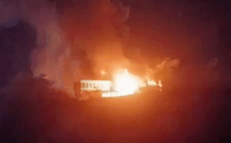 ट्रेलर और डंपर की टक्कर के बाद लगी आग:दोनों गाड़ियों के ड्राइवर्स ने कूद कर बचाई जान,बोले-पशु के अचानक सामने आने से हुआ हादसा