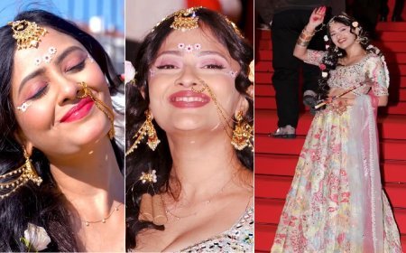 Cannes Red Carpet पर ग्लैमर नहीं, सनातन की गूंज! Radha Look में Sanya Thakur ने बटोरी सुर्खियां