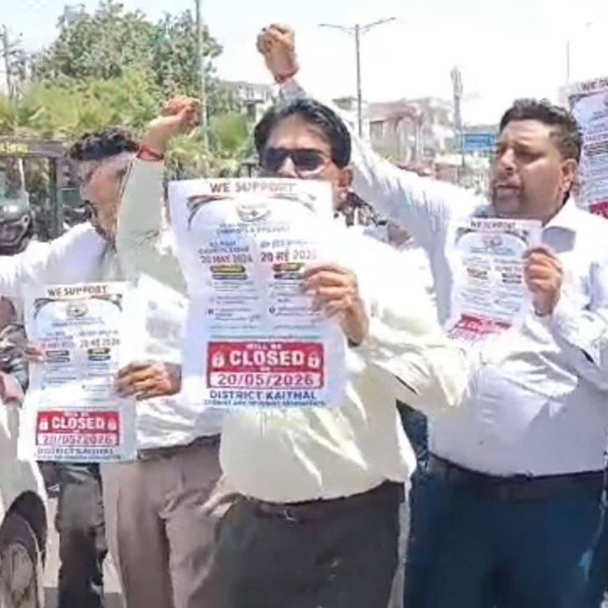 कैथल में हड़ताल पर रहे 1100 केमिस्ट:सरकार के खिलाफ प्रदर्शन, बोले- दवाईयों की ऑनलाइन बिक्री गलत, कॉरपोरेट को फायदा पहुंचाया जा रहा