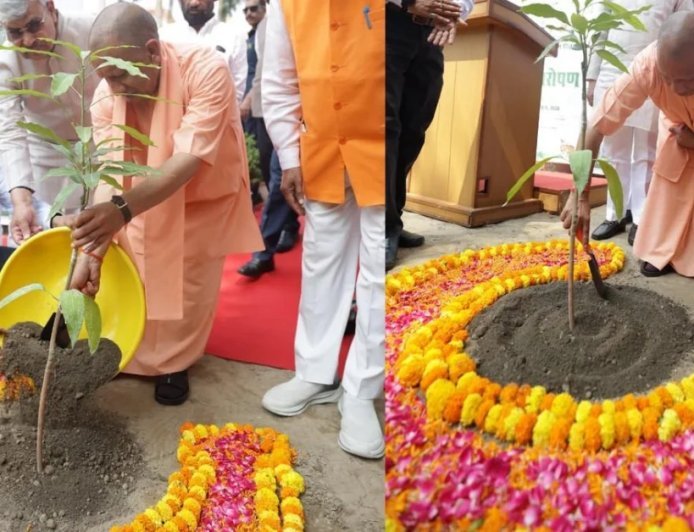 मुख्यमंत्री योगी ने अपने आवास पर लगाया 'एक पेड़ मां के नाम'