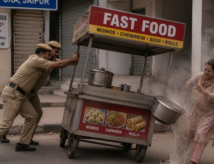 जयपुर में पुलिसकर्मी ने महिला पर गिराया खौलता पानी:VIP मूवमेंट के दौरान ठेला पलट दिया; आधा शरीर झुलसा