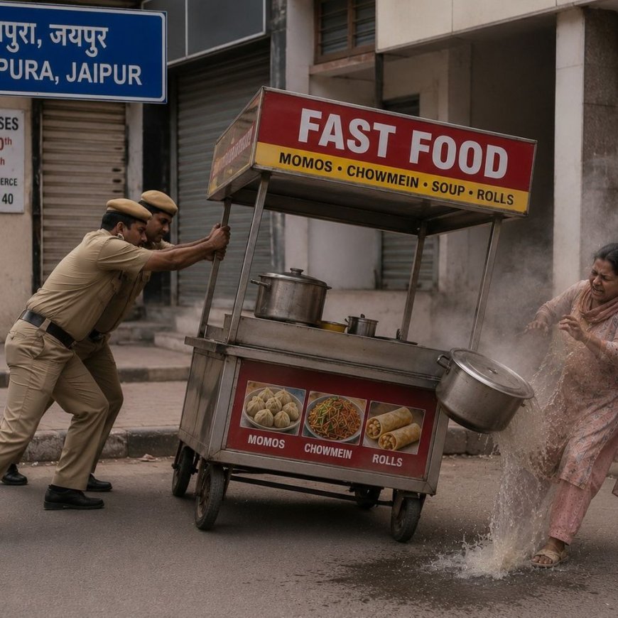 जयपुर में पुलिसकर्मी ने महिला पर गिराया खौलता पानी:VIP मूवमेंट के दौरान ठेला पलट दिया; आधा शरीर झुलसा