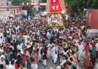 कुरुक्षेत्र में ISKCON की रथ यात्रा में उमड़ा जनसैलाब:क्रेन से चढ़ाया 56 भोग, हरे कृष्ण के जयघोष से गूंजा शहर
