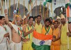 108-दिवसीय शांतिनाथ मंडल विधान में श्रद्धालुओं ने किया अभिषेक:देशभक्ति गीतों पर झूमे श्रद्धालु, विश्व शांति महायज्ञ के साथ समापन होगा