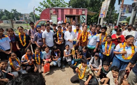 जम्मू से चैंपियन बनकर लौटी उत्तराखंड वोविनाम टीम का रुद्रपुर में भव्य स्वागत ।